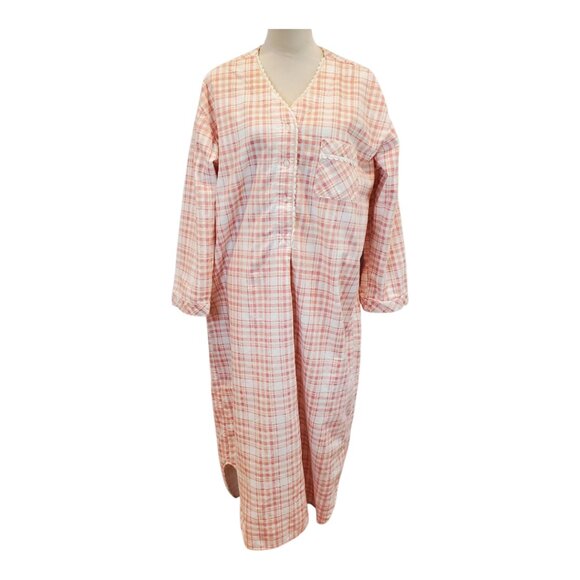 CUDDLEDOWN SZ M Vintage Women's Plaid 100% Cotton Soft Flannel Nightgown Pink - Picture 2 of 7